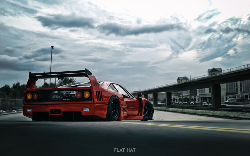 Red Ferrari F40 — Dramatic, Afternoon, 3d Render, Tunnel