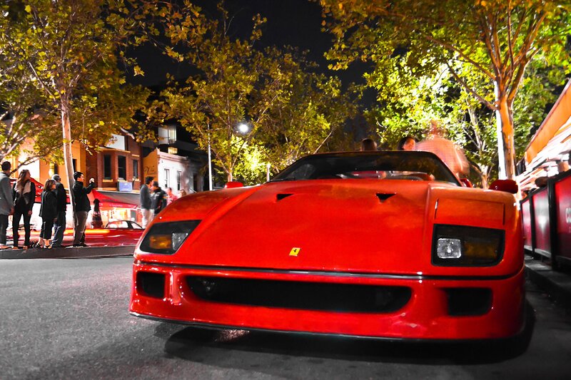 Red Ferrari F40 — Dramatic, Night, Photograph, People, Trees