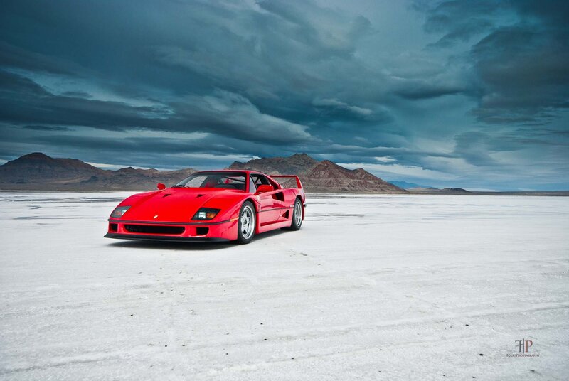 Red Ferrari F40 — Dramatic, Photograph, Car, Salt Flat