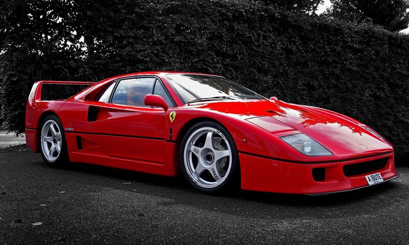 Red Ferrari F40 — Dramatic, Photograph, Car, Trees, Asphalt