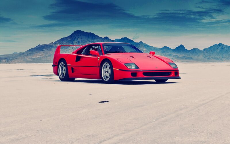 Red Ferrari F40 — Dramatic, Photograph, Mountains