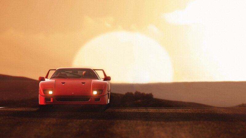 Red Ferrari F40 — Dramatic, Sunset, 3d Render