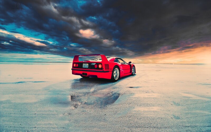 Red Ferrari F40 — Dramatic, Sunset, Photograph