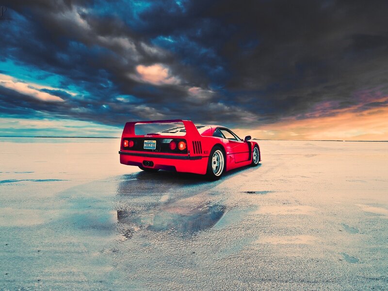 Red Ferrari F40 — Dramatic, Sunset