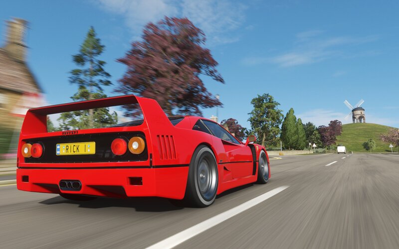 Red Ferrari F40 — Dynamic, Afternoon, 3d Render, Windmill