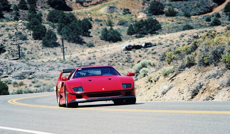 Red Ferrari F40 — Dynamic, Afternoon, Photograph, Car, Road, Hillside