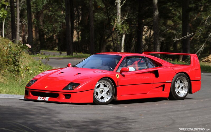 Red Ferrari F40 — Dynamic, Afternoon, Photograph, Car, Road, Trees, Black