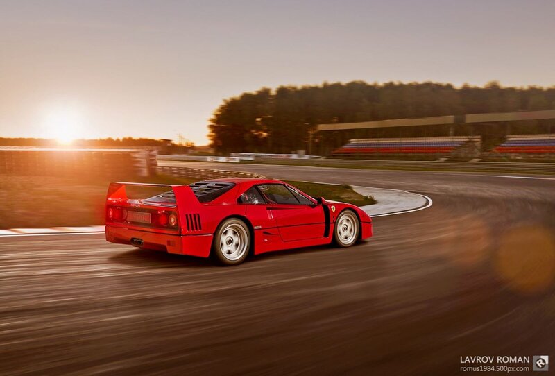 Red Ferrari F40 — Dynamic, Sunset, Photograph