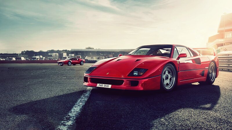 Red Ferrari F40 on a racetrack