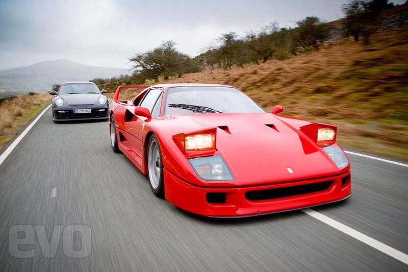 Red Ferrari F40 on a winding road