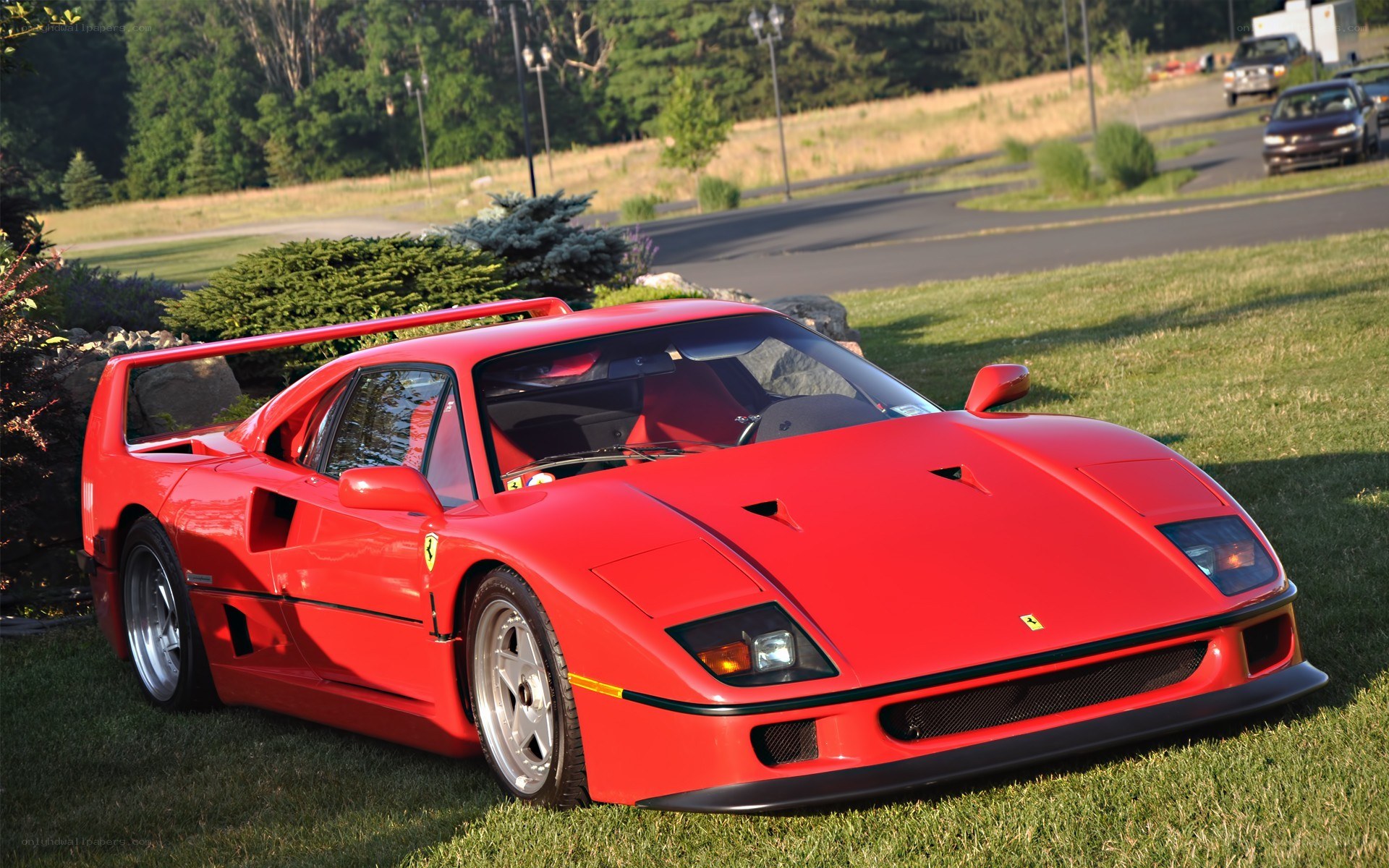 Red Ferrari F40 on grass
