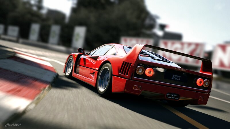 Red Ferrari F40 on racetrack