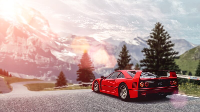 Red Ferrari F40 — Serene, Sunset