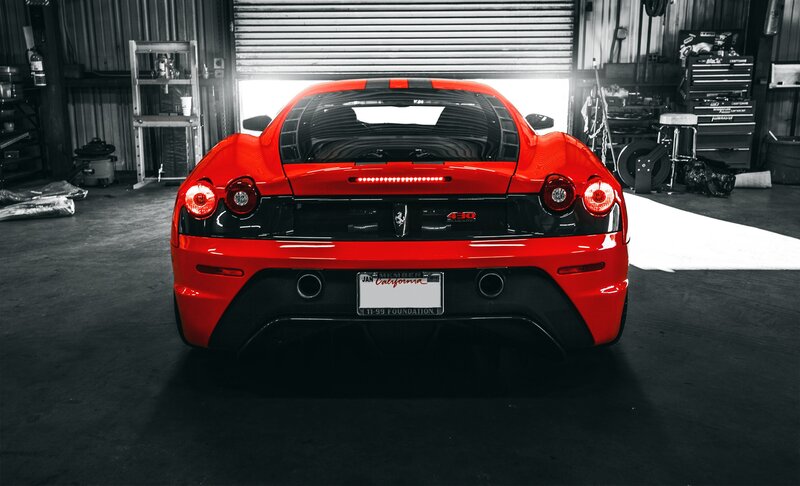 Red Ferrari F430 — Dramatic, Photograph, Garage
