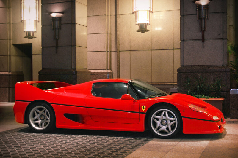 Red Ferrari F50 — Dramatic, Night, Photograph