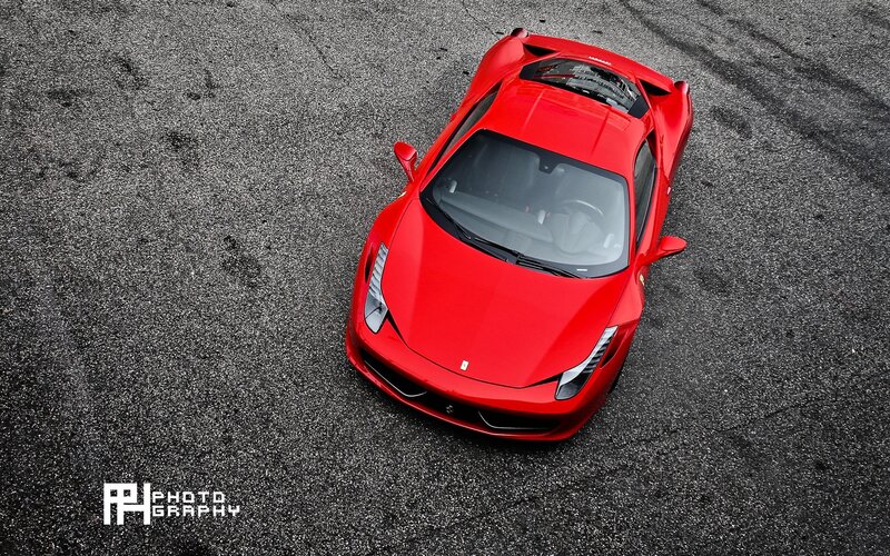 Red Ferrari from above