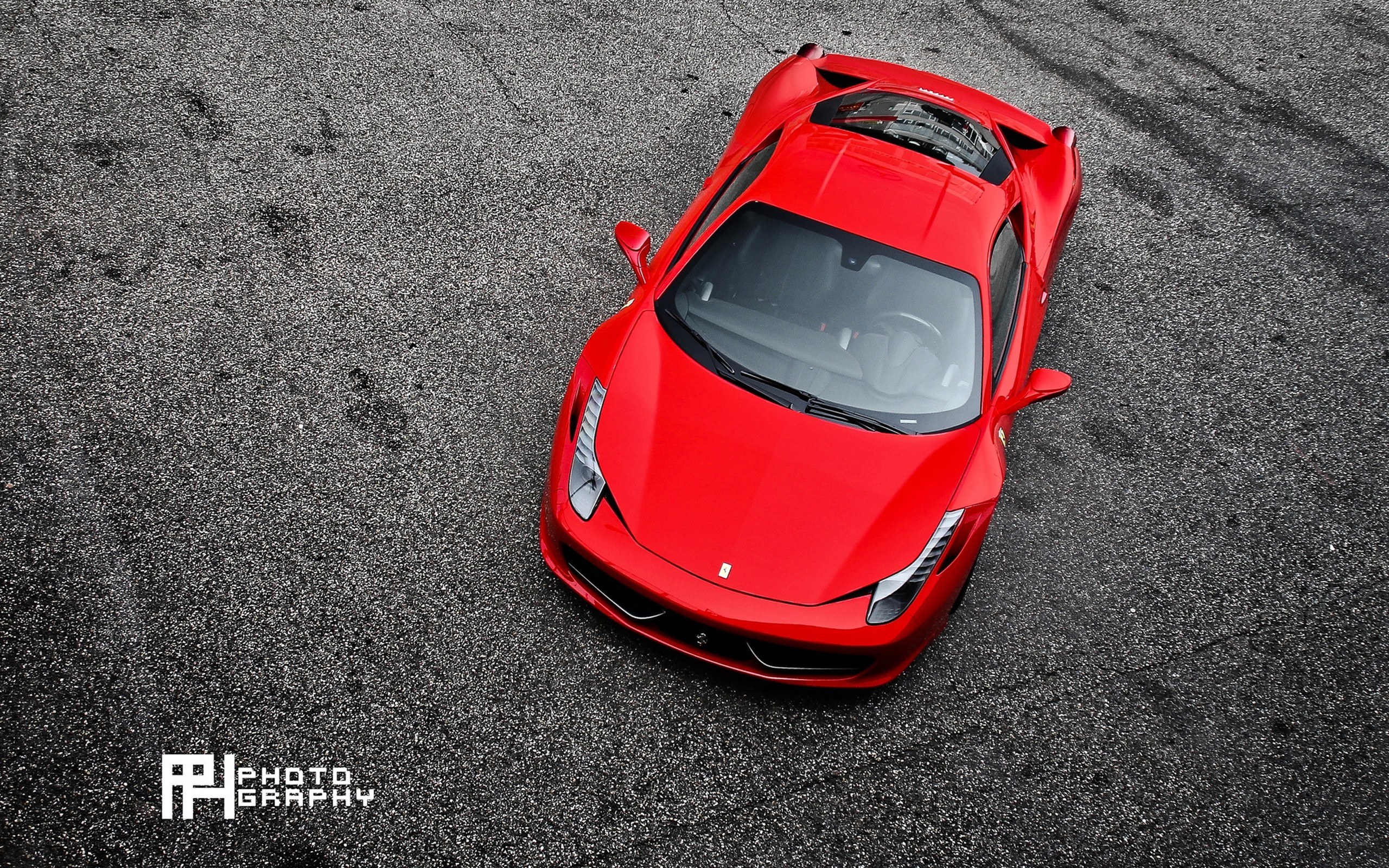 Red Ferrari from above