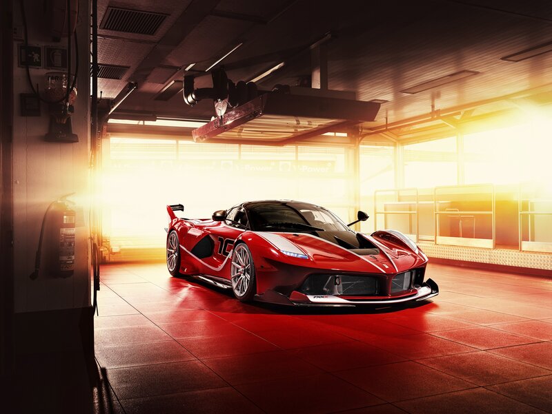 Red Ferrari Fxx K — Dramatic, Sunset