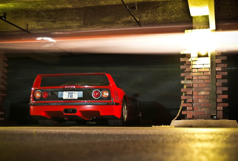 Red Ferrari in a garage