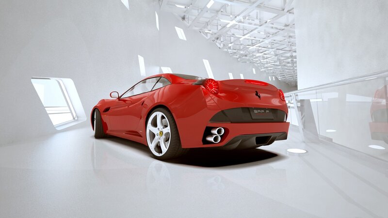 Red Ferrari in a modern gallery