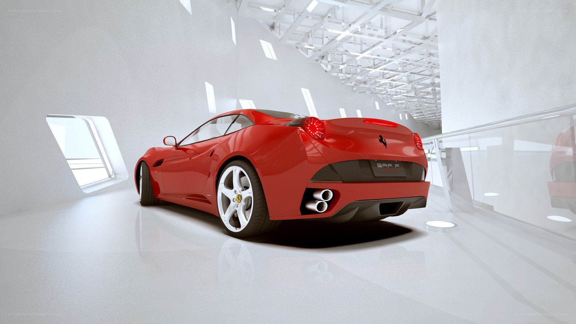 Red Ferrari in a modern gallery