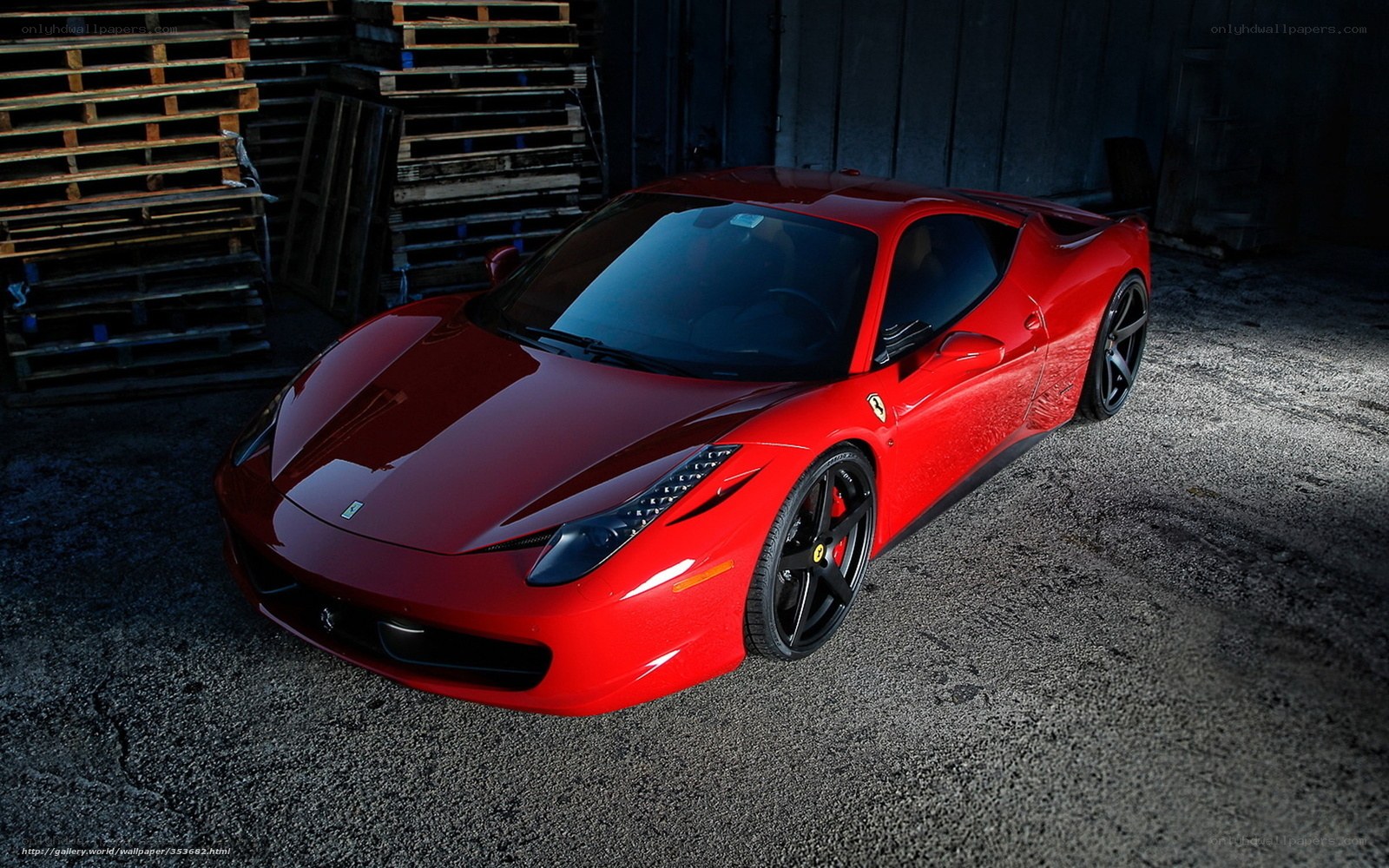 Red Ferrari in a warehouse