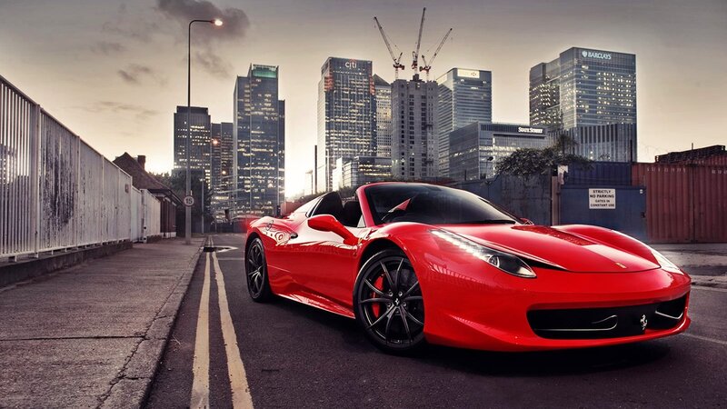 Red Ferrari in city