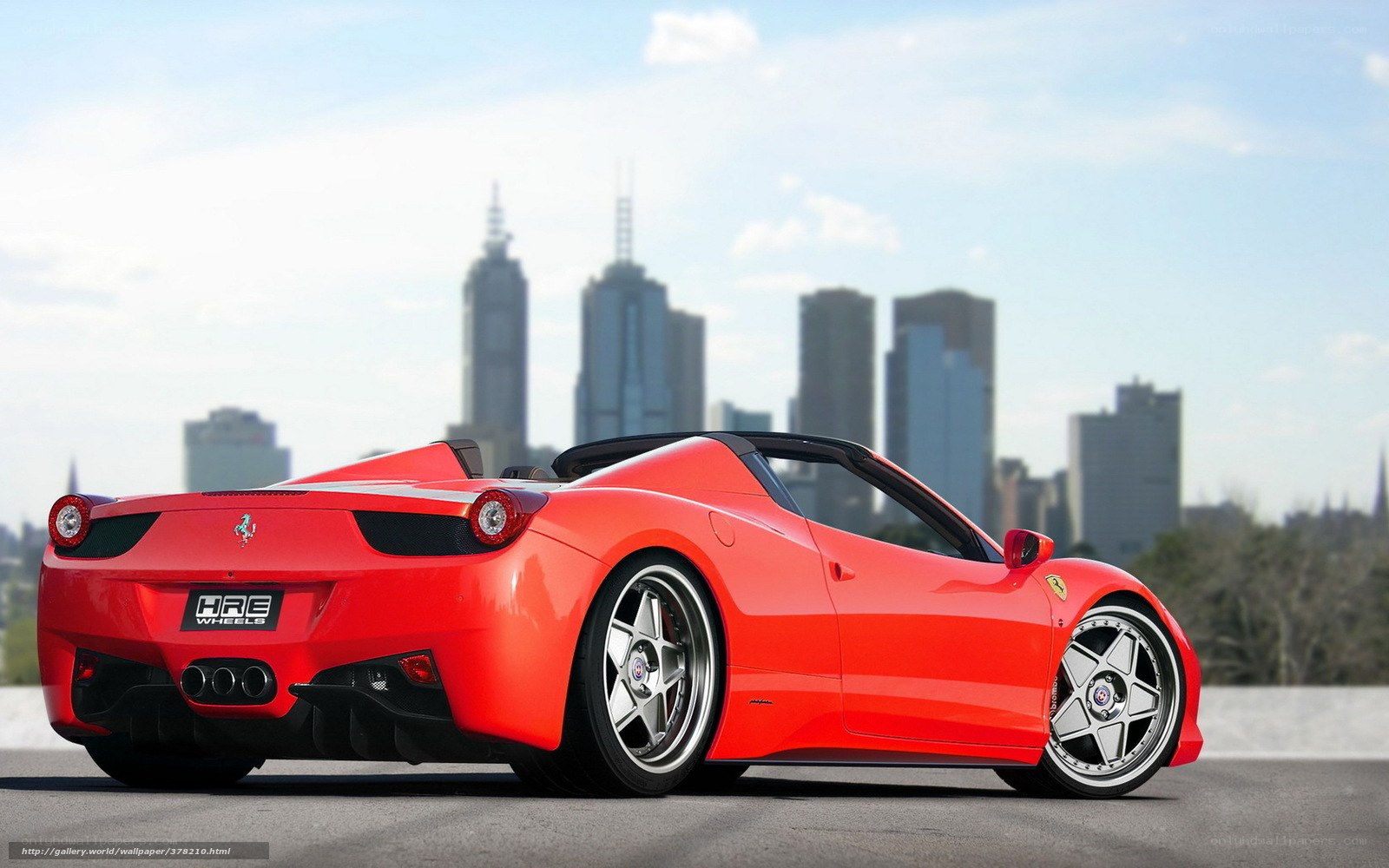 Red Ferrari in city