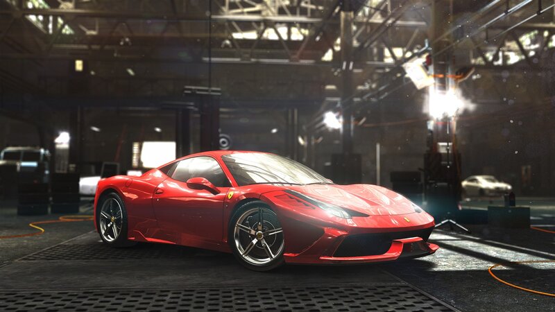Red Ferrari in Garage — Dramatic