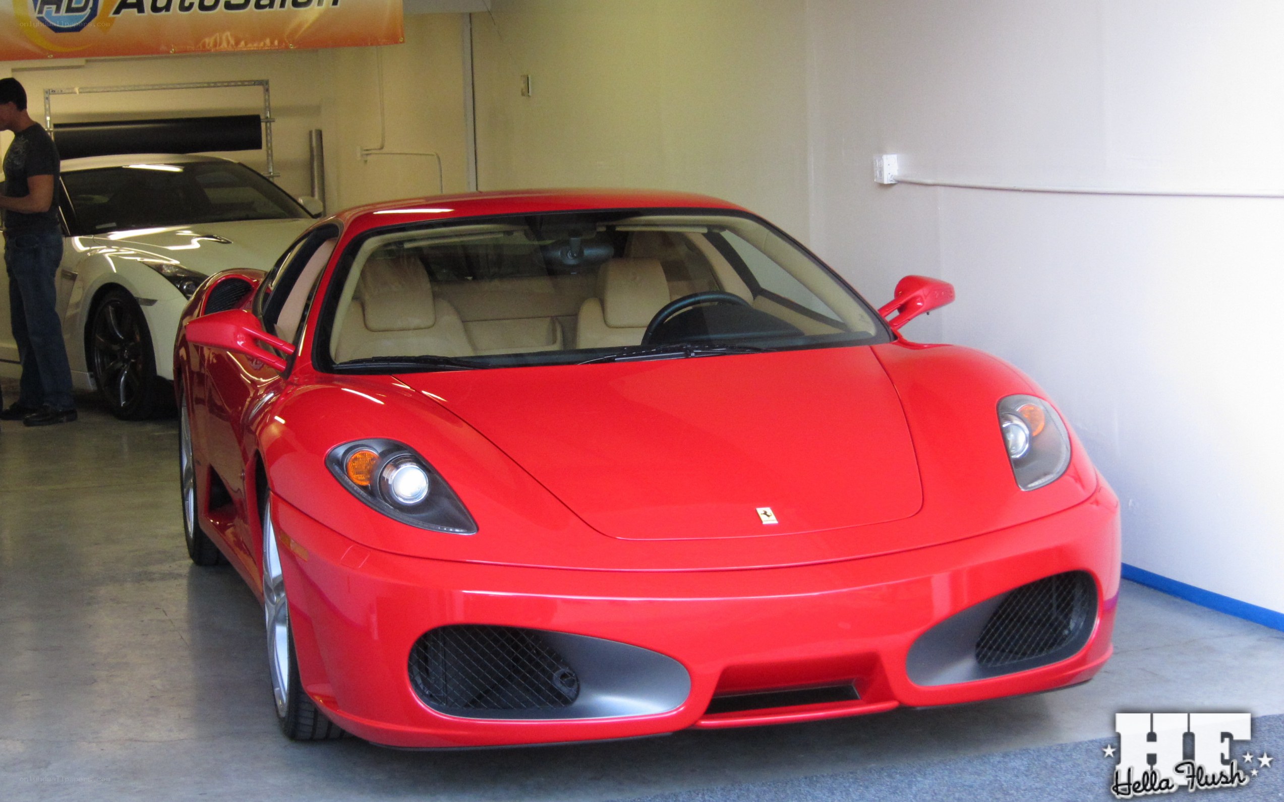 Red Ferrari in garage