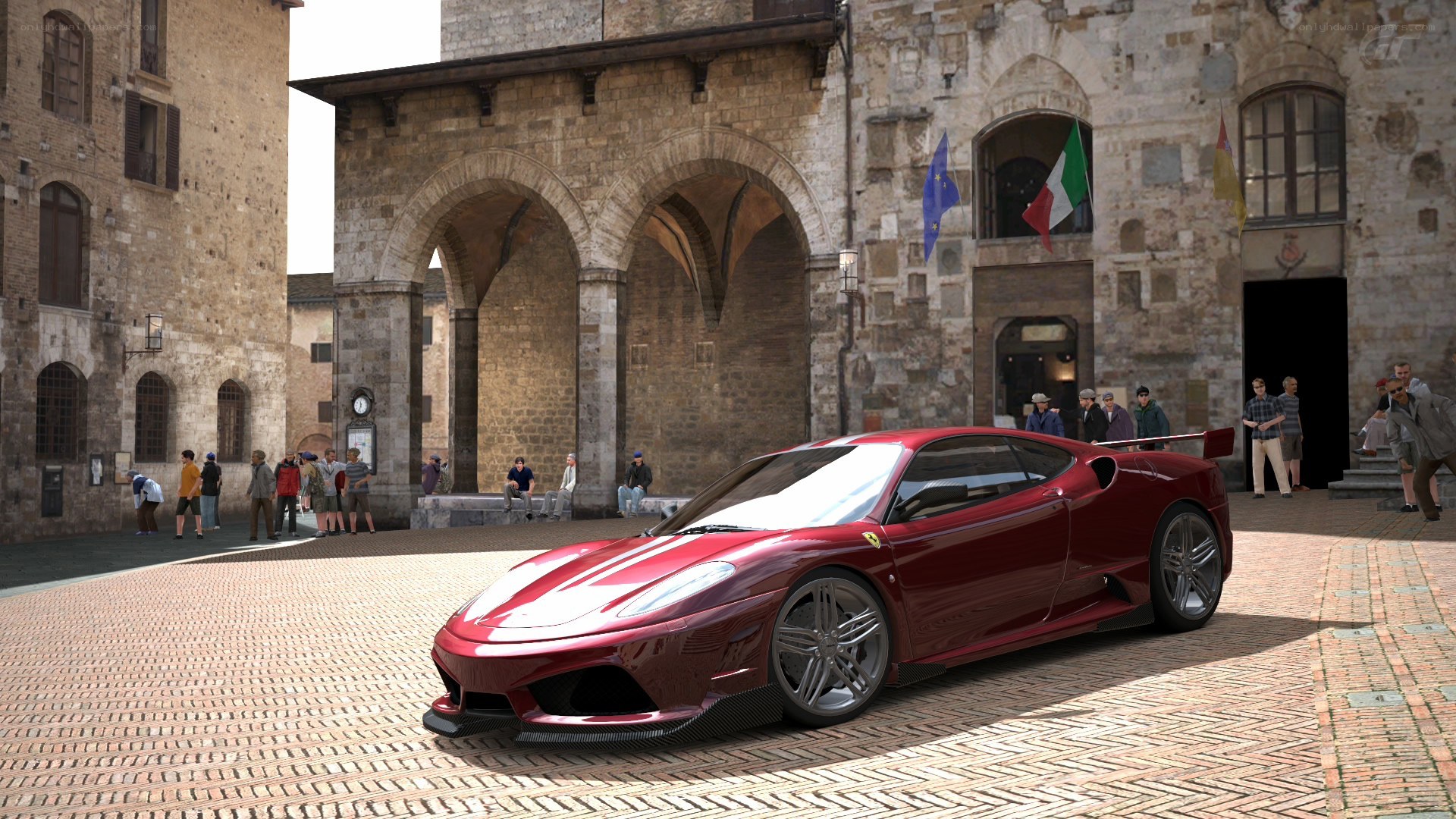 Red Ferrari in Italian square