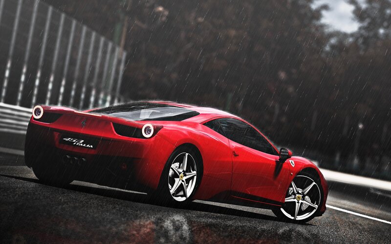 Red Ferrari in Rain — Dramatic, Digital Art