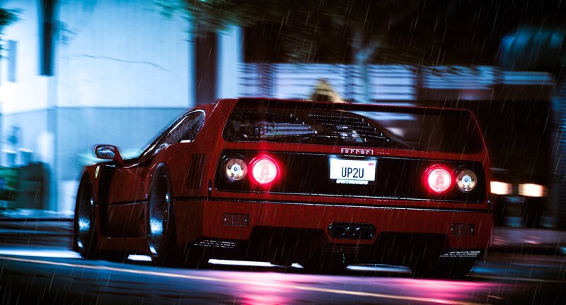 Red Ferrari in Rain — Dramatic, Night, 3d Render