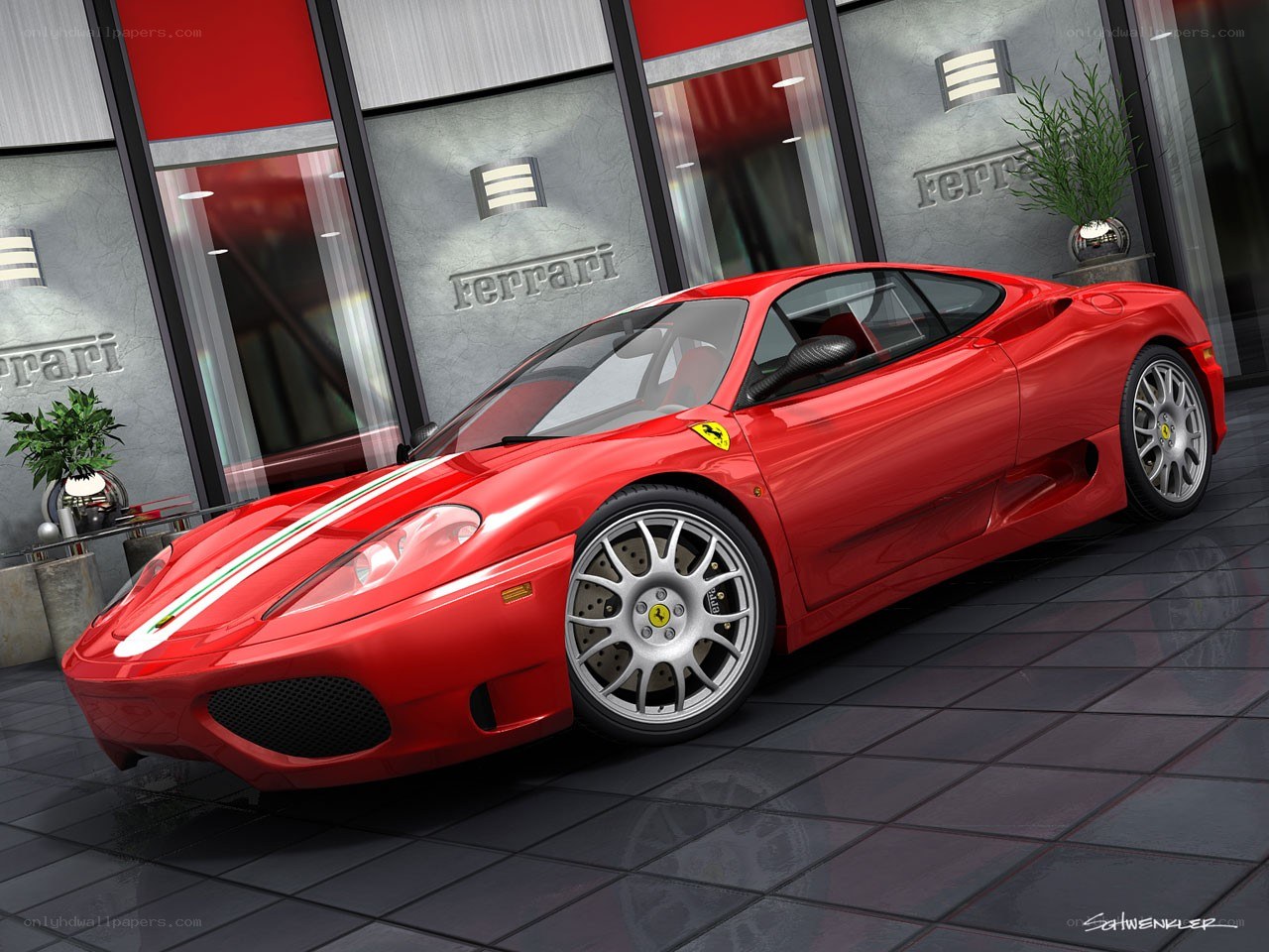 Red Ferrari in showroom