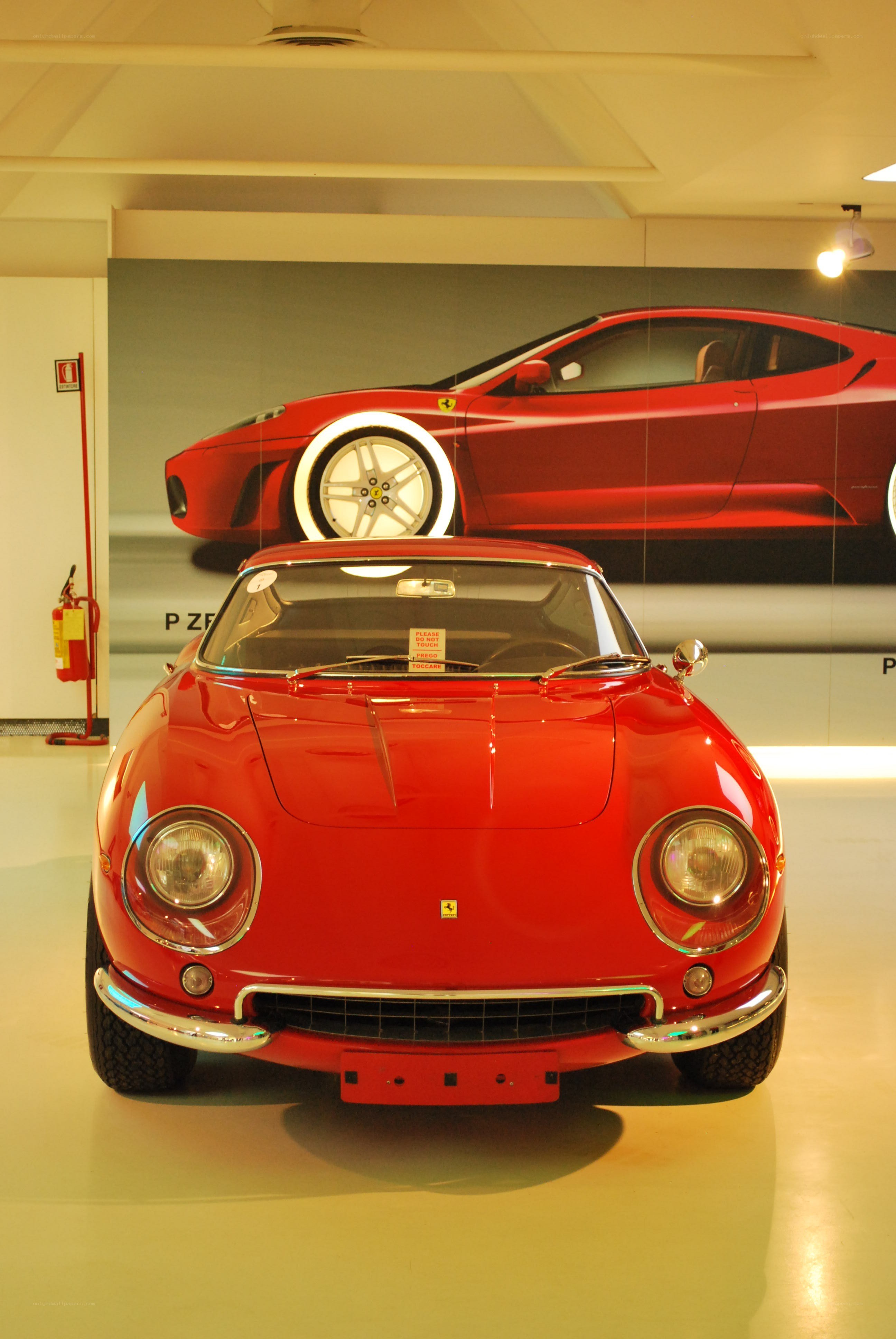 Red Ferrari in showroom