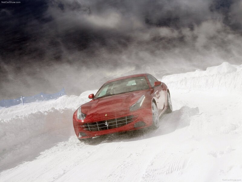 Red Ferrari in Snow — Dramatic