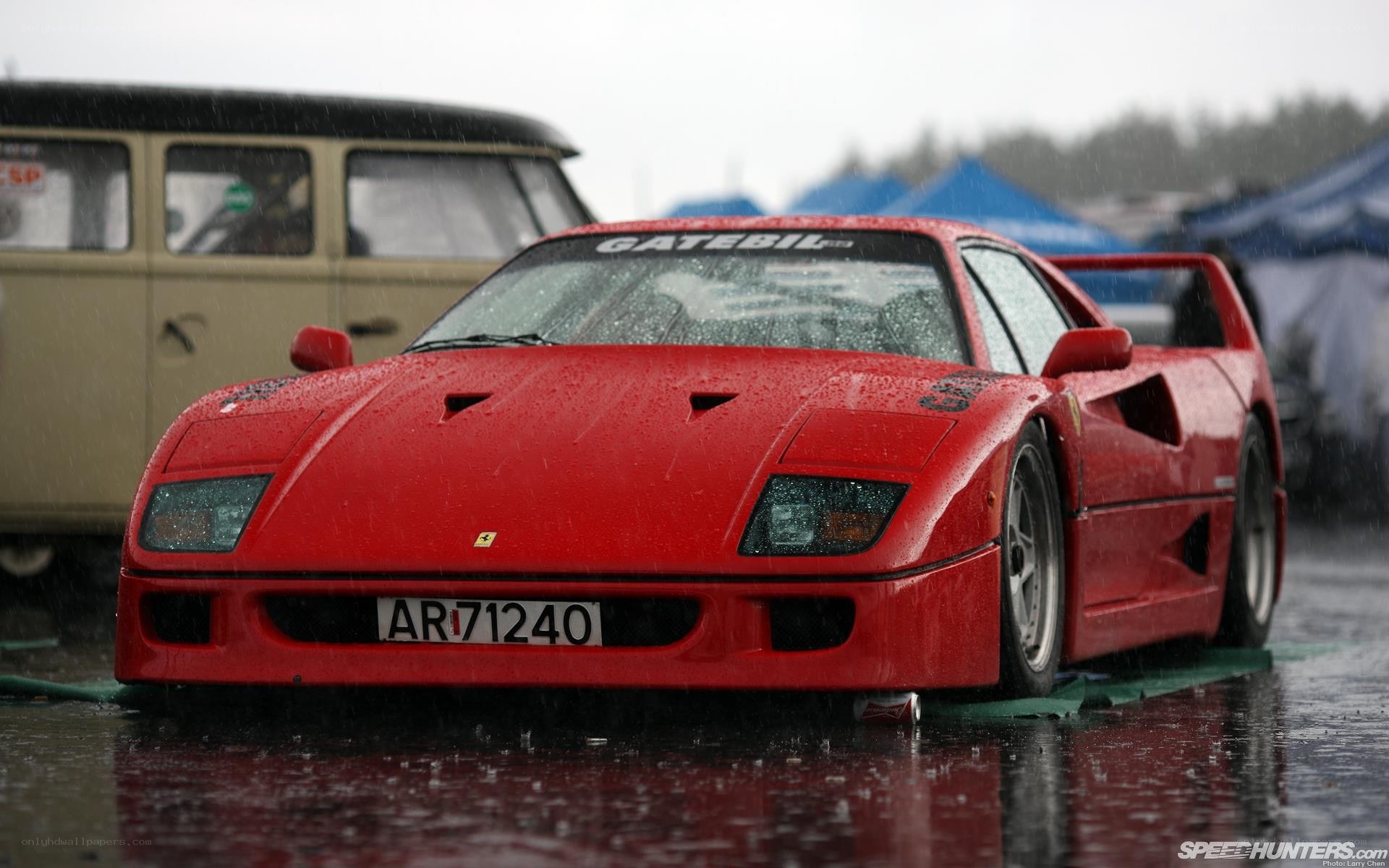 Red Ferrari in the rain