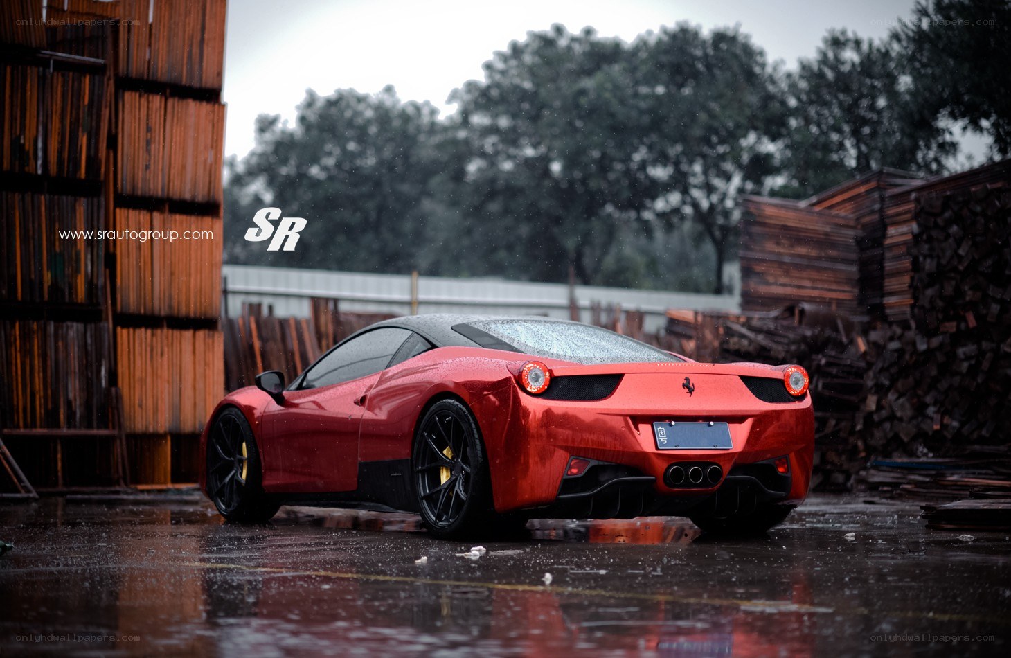 Red Ferrari in the rain