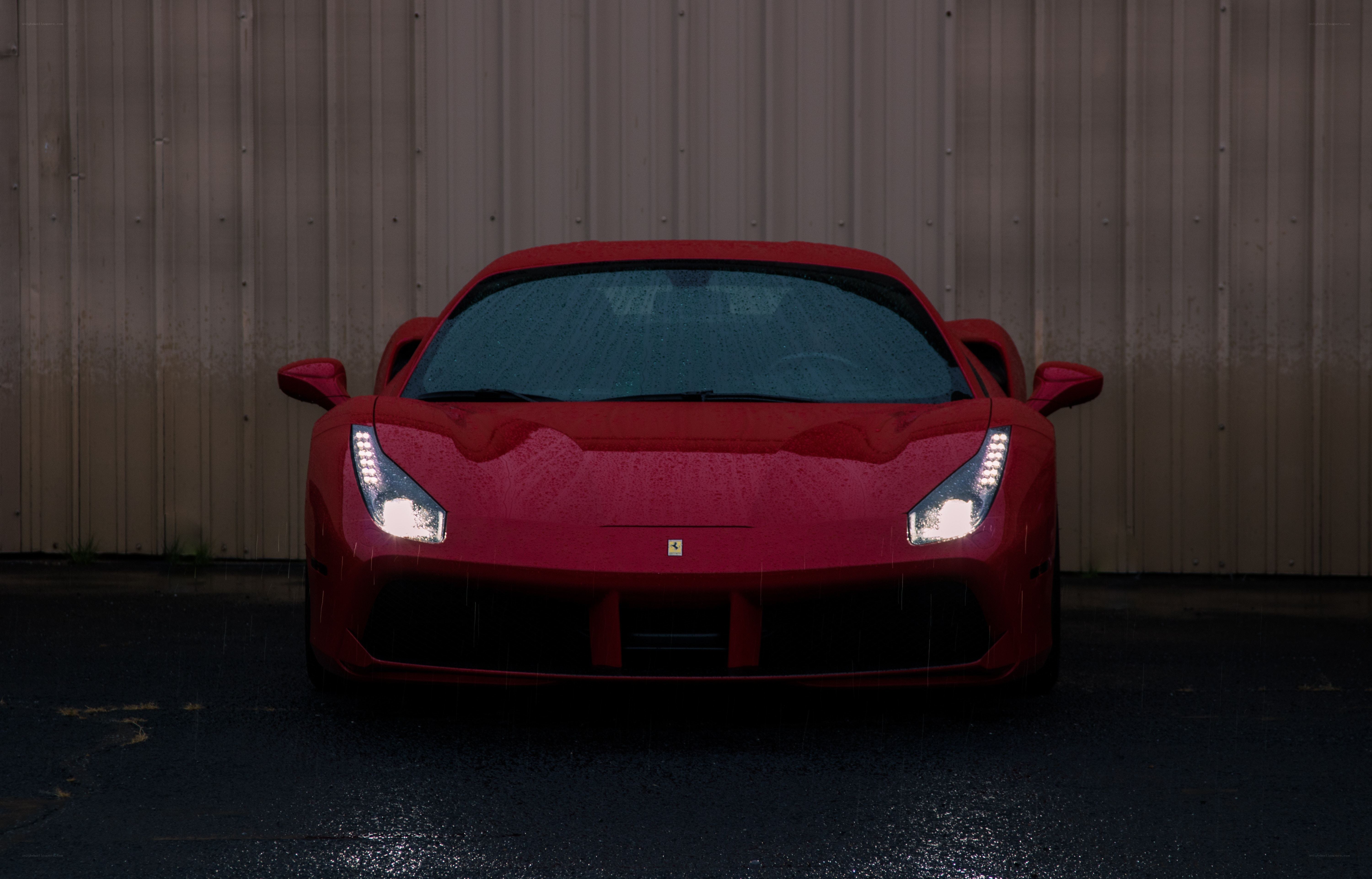 Red Ferrari in the rain