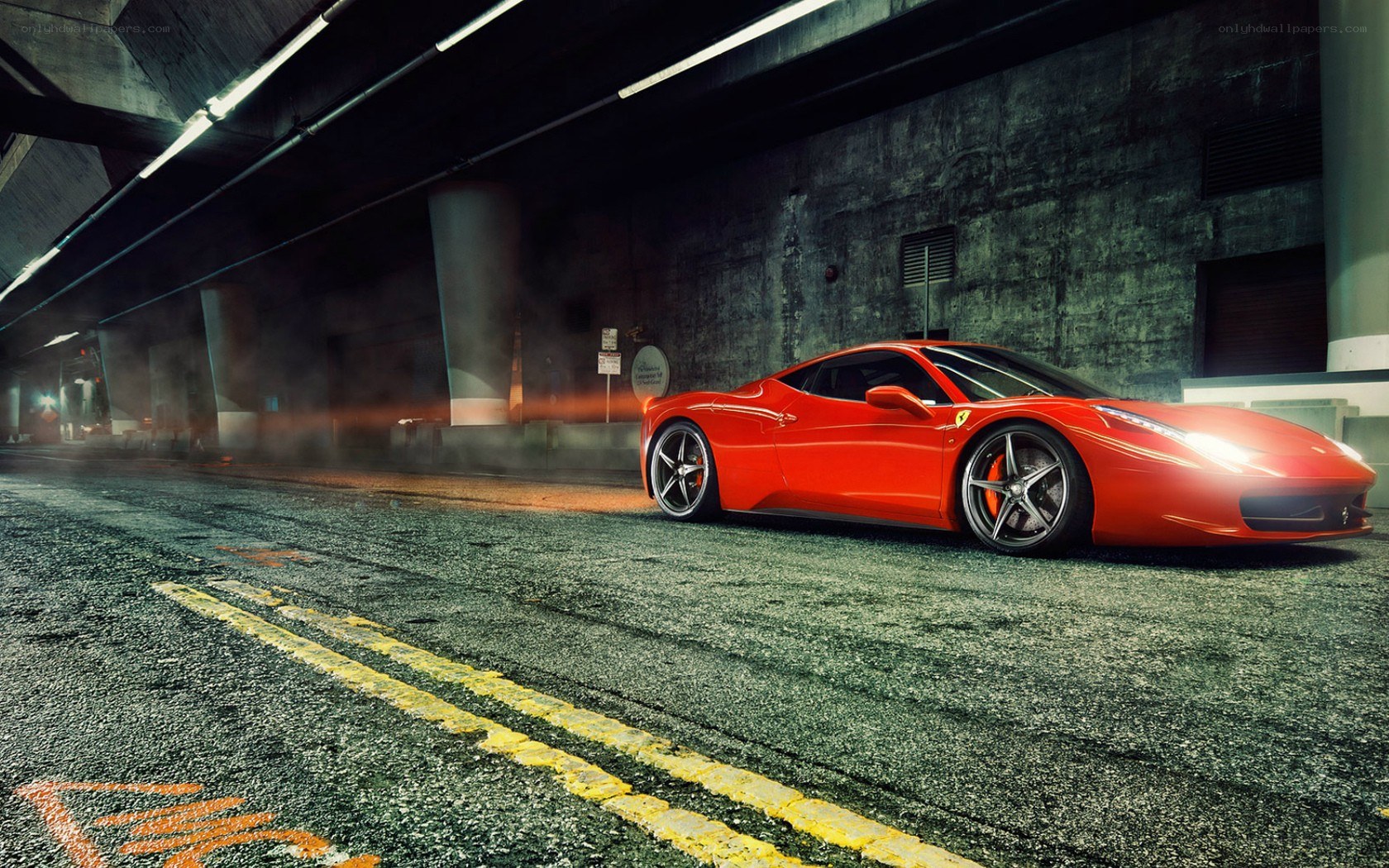 Red Ferrari in tunnel