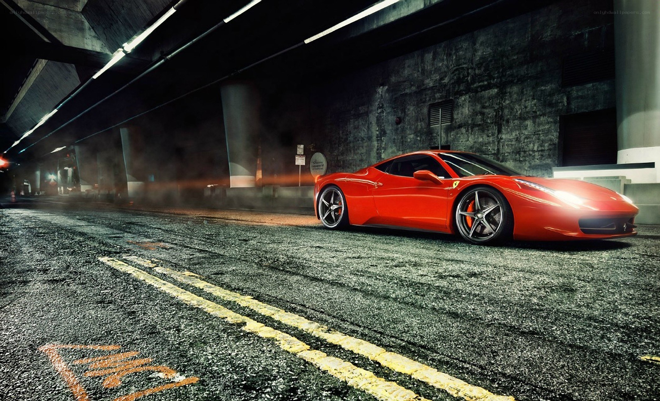 Red Ferrari in tunnel