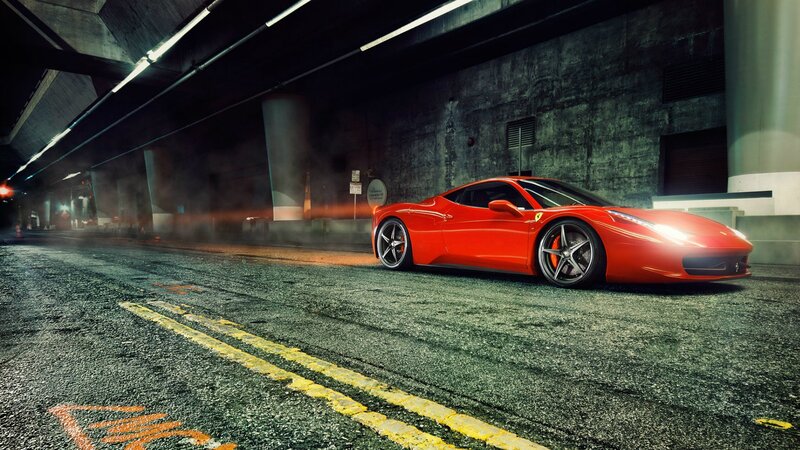 Red Ferrari in tunnel