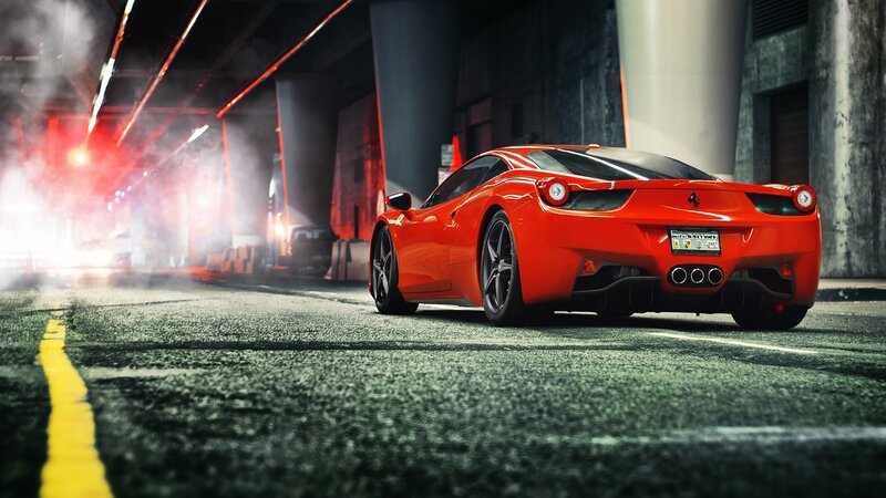 Red Ferrari in tunnel