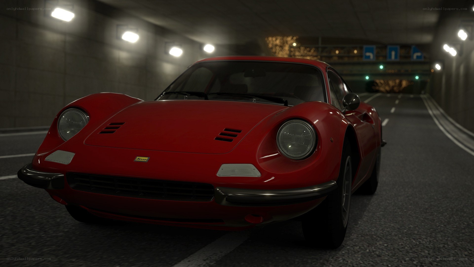 Red Ferrari in tunnel