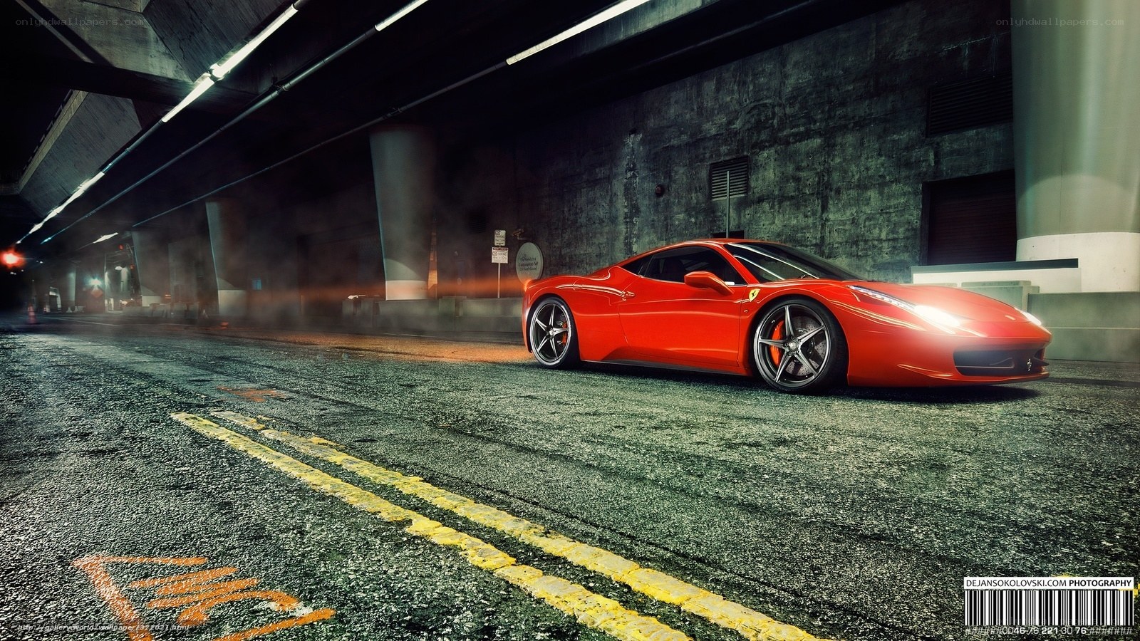 Red Ferrari in tunnel