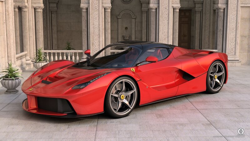 Red Ferrari Laferrari — Dramatic, 3d Render, Building