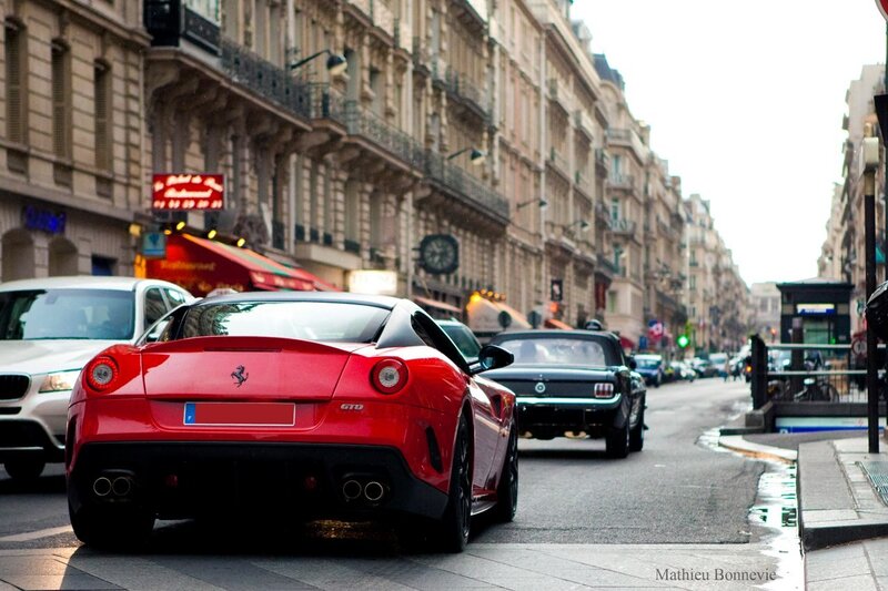 Red Ferrari on a city street
