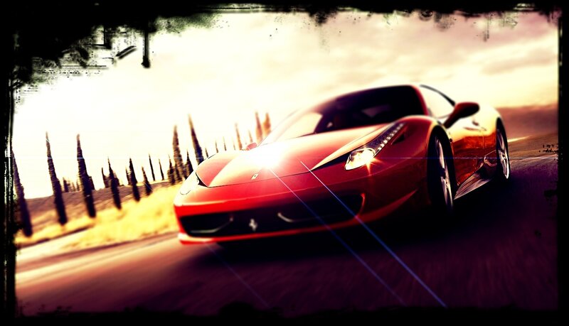 Red Ferrari on a country road
