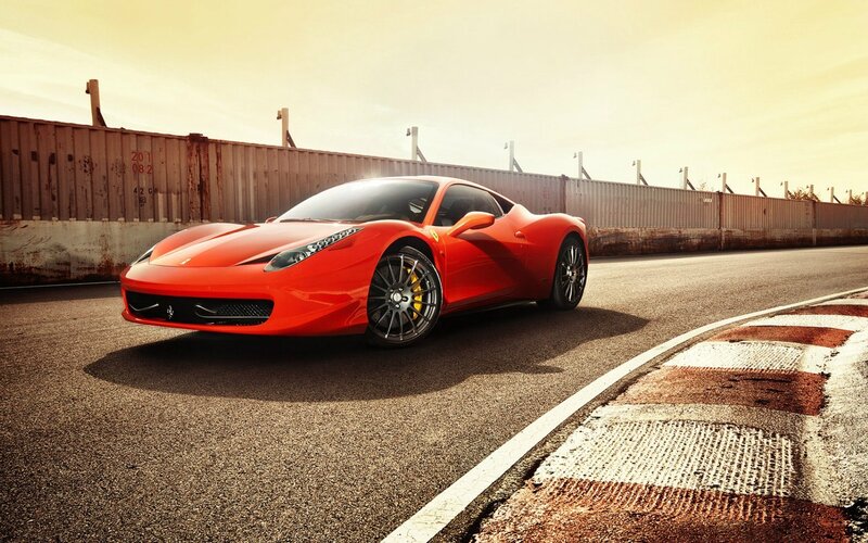Red Ferrari on a racetrack