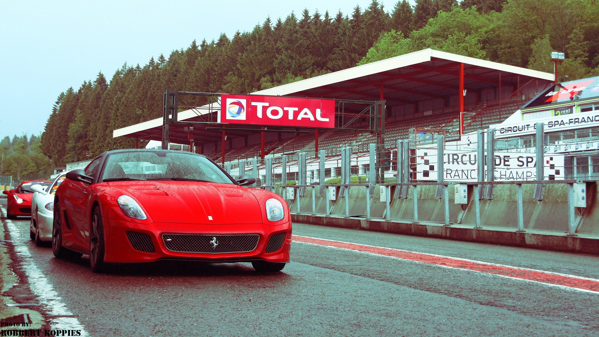 Red Ferrari on a racetrack